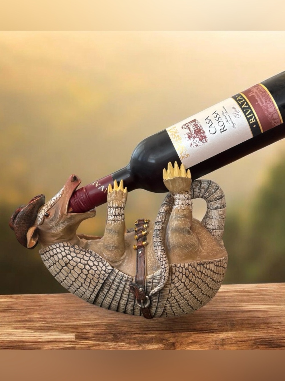 Coiled Tipsy Armored Cowboy Sheriff Armadillo Wine Holder